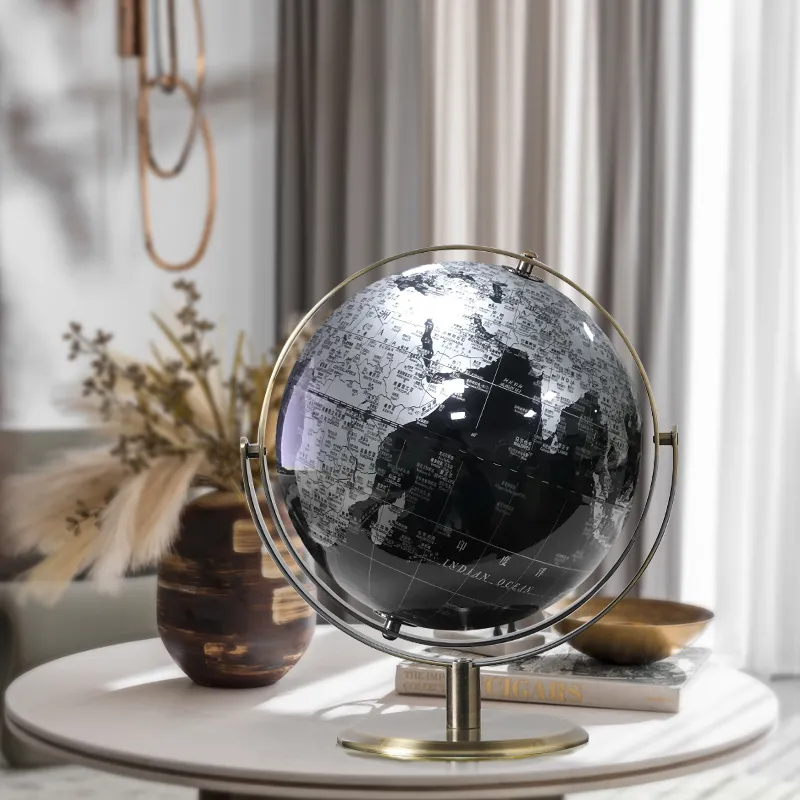 22.8cm Artistic Globe with a Silver Metallic Finish detail view 2